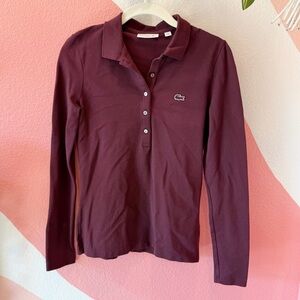 Lacoste Burgundy Slim Fit Long Sleeve Stretch Mini Pique Polo 36/S